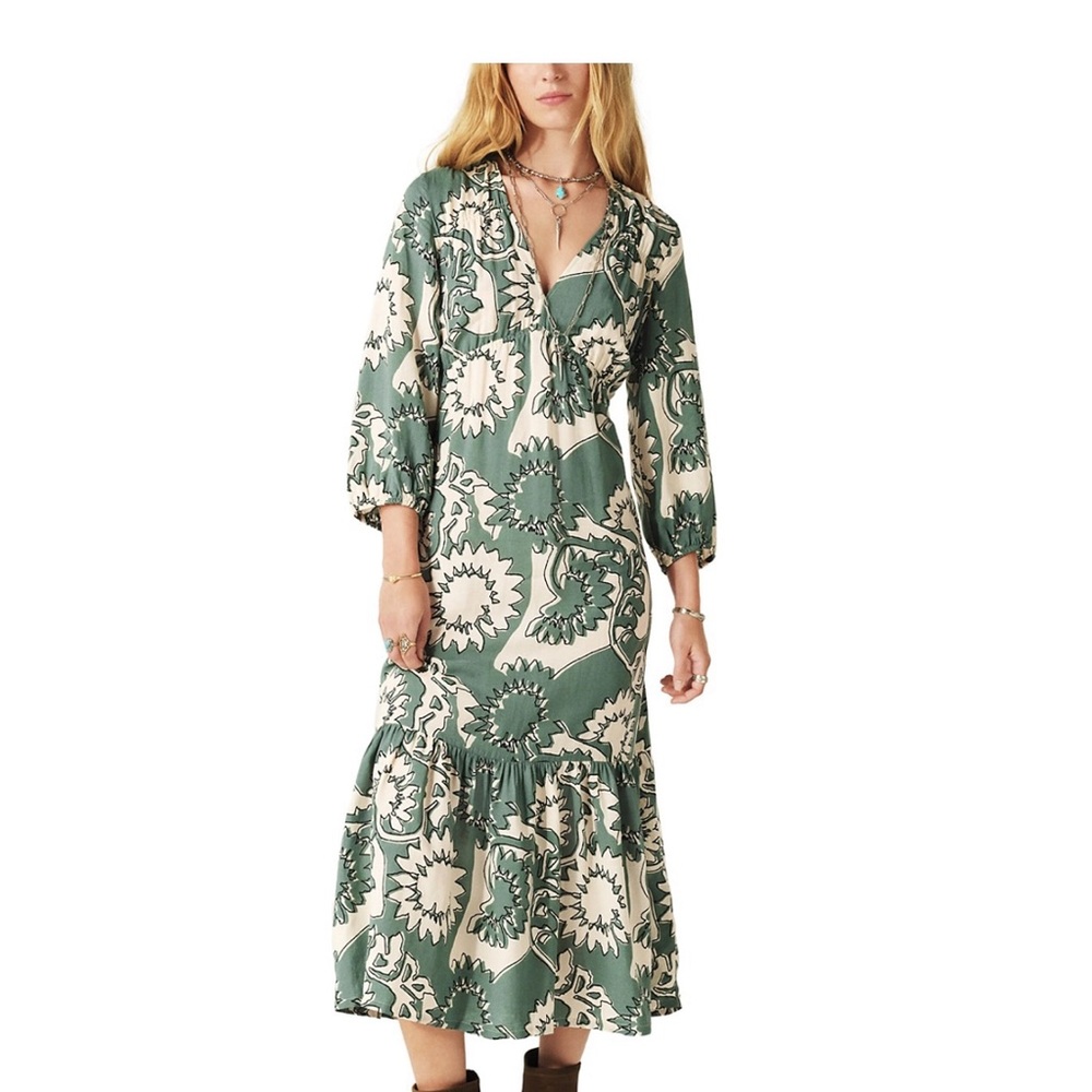 NWT BA&SH from Bloomingdales Green and Cream Midi Dress Size 2/M